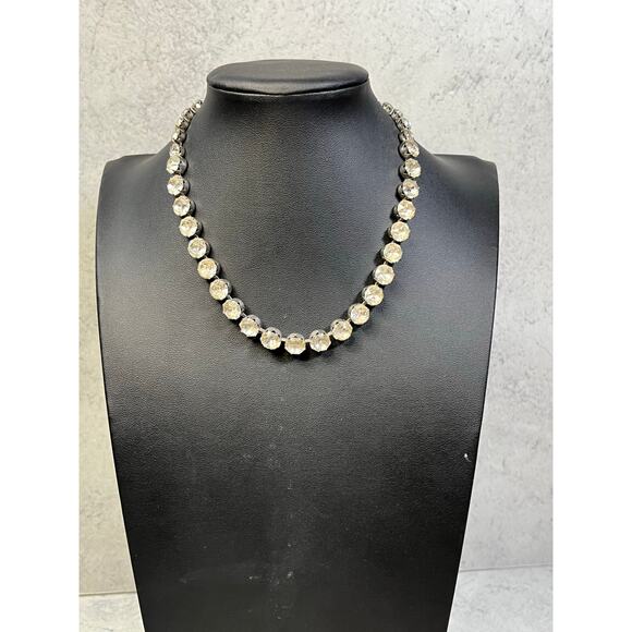 Vintage Kramer Clear Rhinestone Necklace Silver Tone prong set retro wedding - Picture 1 of 7